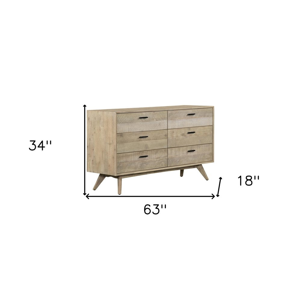 Brown Solid Wood Six Drawer Double Dresser - 63-inch