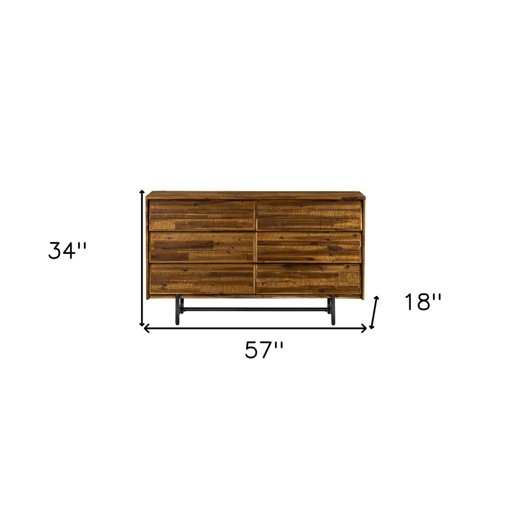 Brown and Black Solid Wood Six Drawer Double Dresser - 57-inch