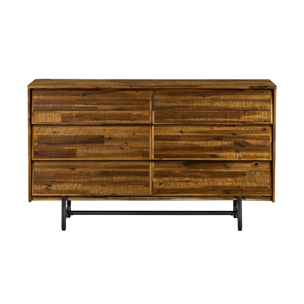 Brown and Black Solid Wood Six Drawer Double Dresser - 57-inch
