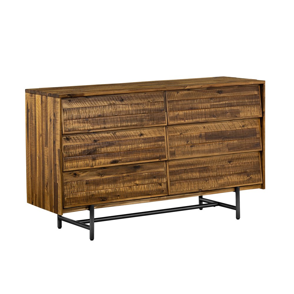 Brown and Black Solid Wood Six Drawer Double Dresser - 57-inch