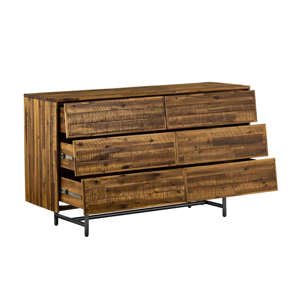Brown and Black Solid Wood Six Drawer Double Dresser - 57-inch