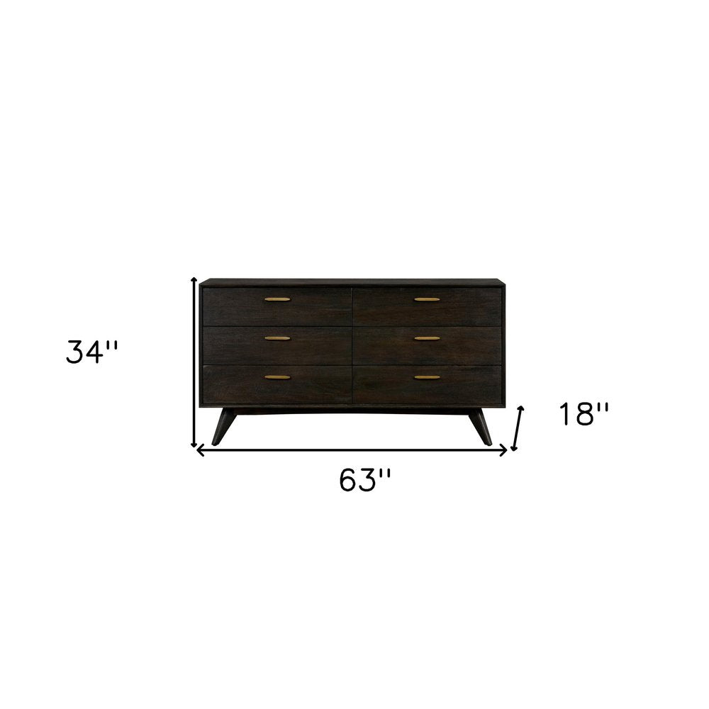 Brown Solid Wood Six Drawer Dresser - 63-inch