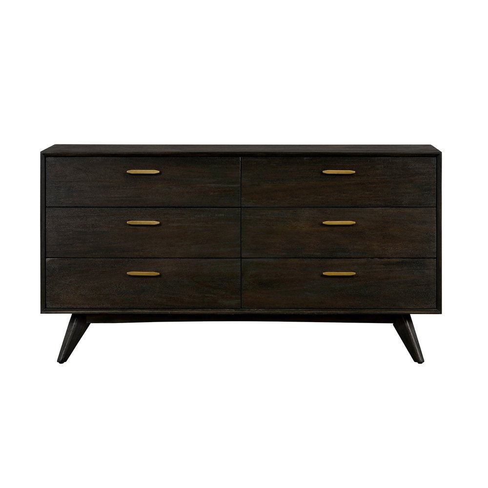 Brown Solid Wood Six Drawer Dresser - 63-inch