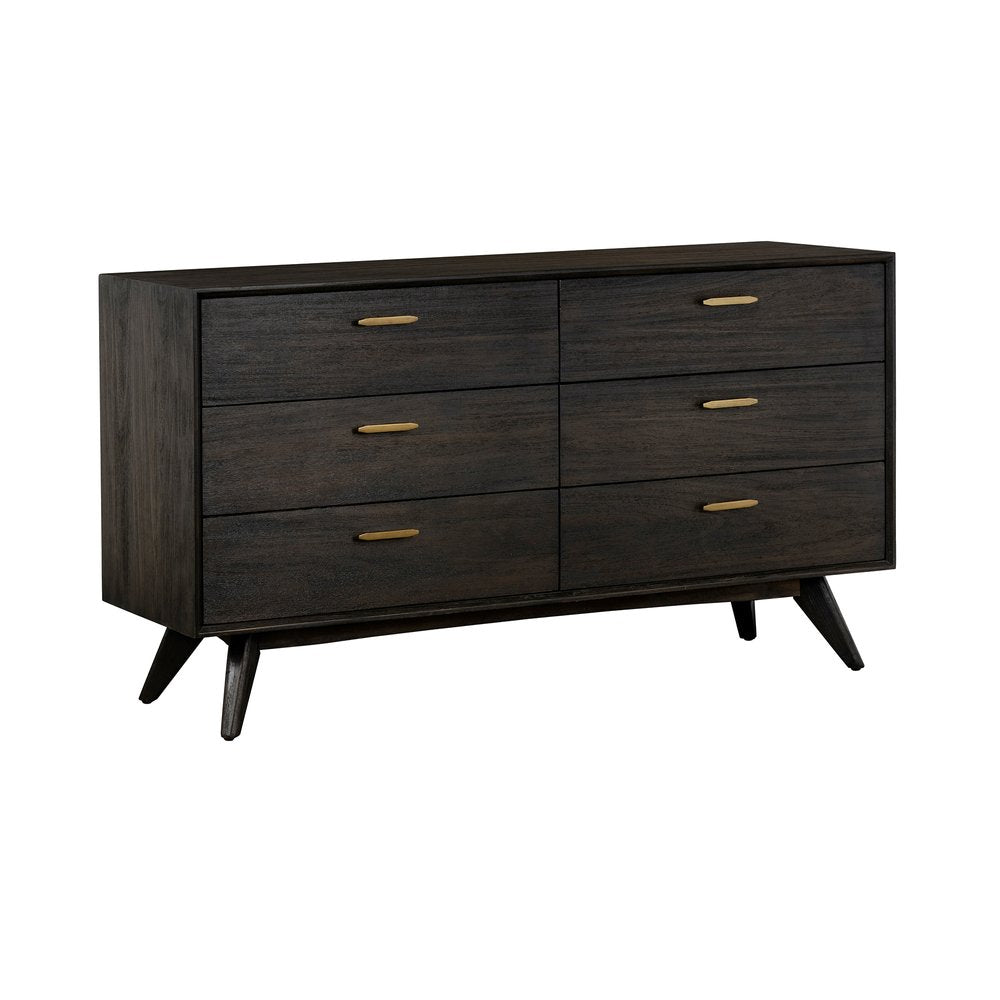 Brown Solid Wood Six Drawer Dresser - 63-inch
