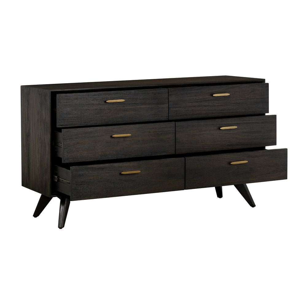 Brown Solid Wood Six Drawer Dresser - 63-inch