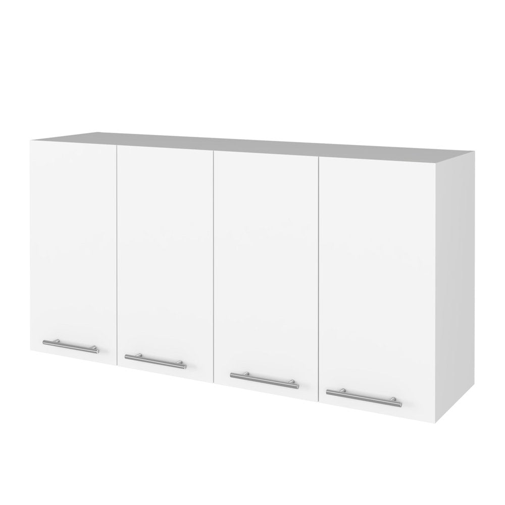 Oak and White Wood Flat Door Rolling Kitchen Island Set with Storage - 54-inch