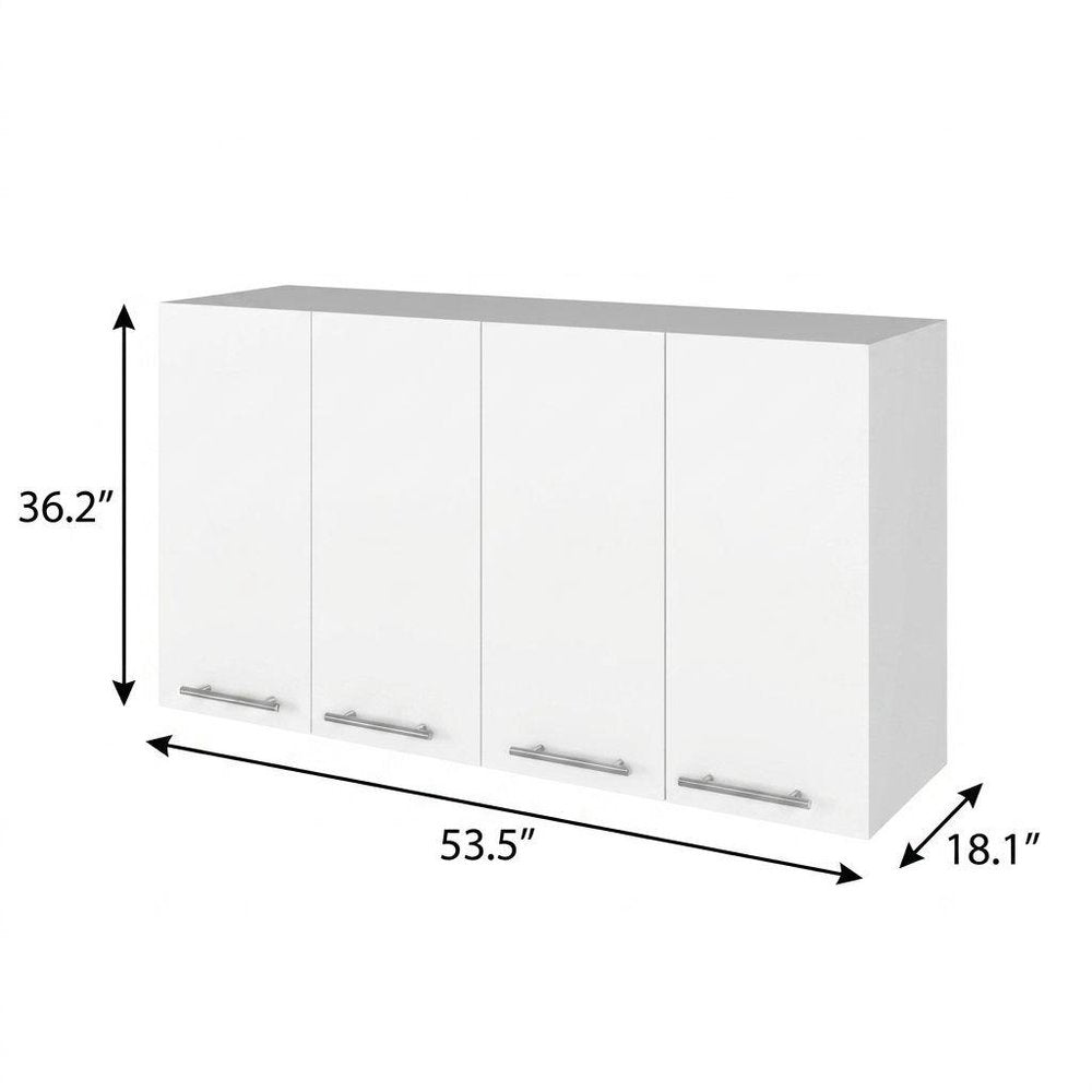Oak and White Wood Flat Door Rolling Kitchen Island Set with Storage - 54-inch