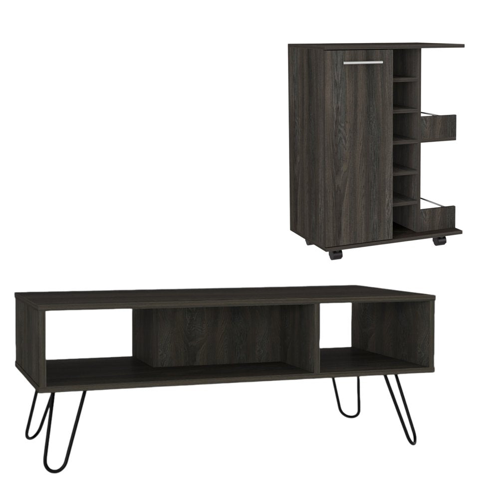 Set of Two Espresso and Black Wood Furniture Set