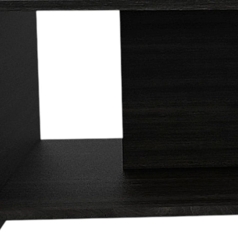 Set of Two Espresso and Black Wood Floor Shelf Furniture Set