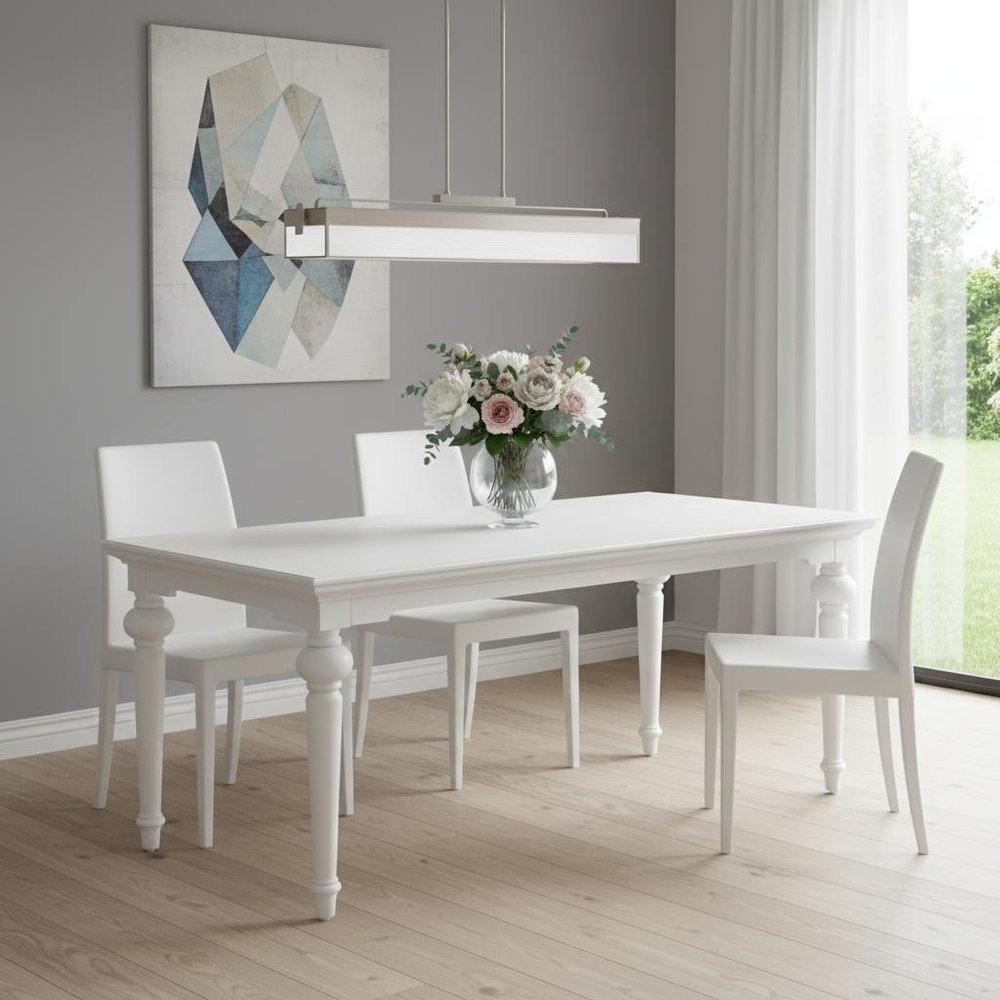 White Solid Wood Dining Table - 71-inch