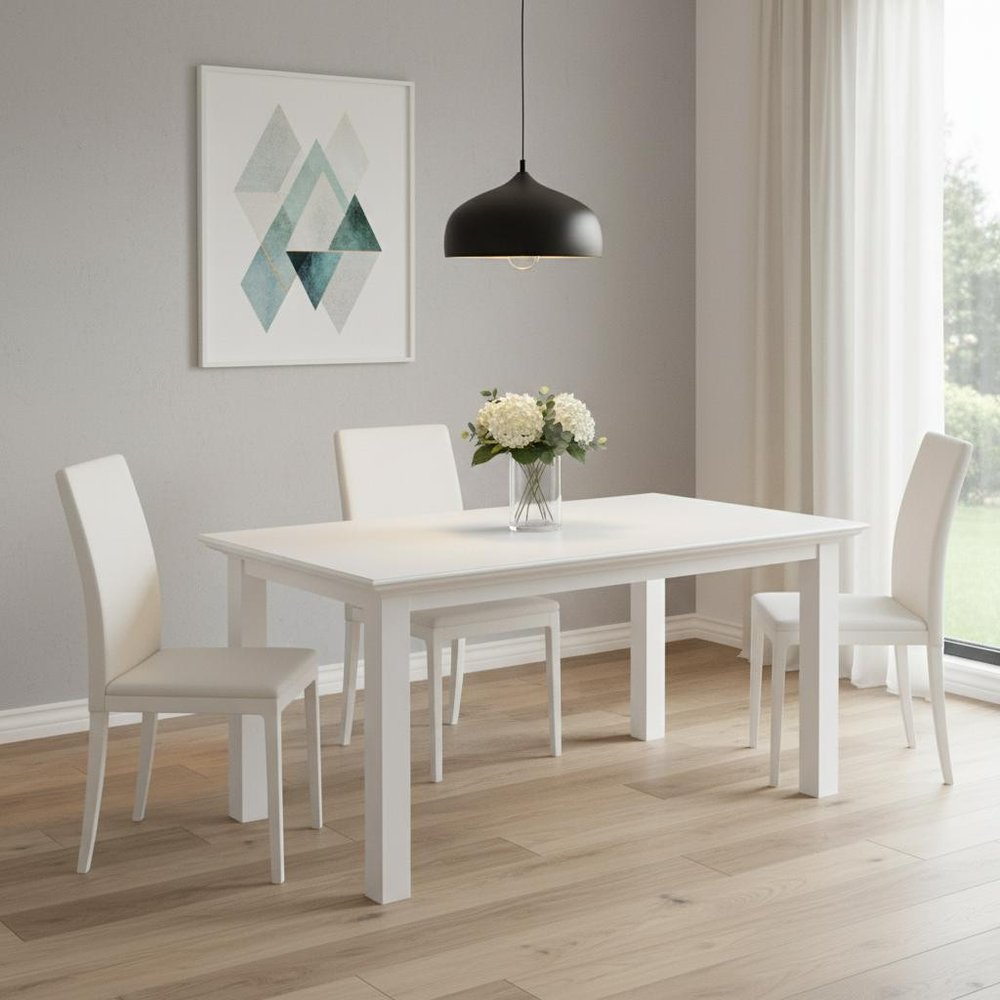 White Solid Wood Dining Table - 63-inch