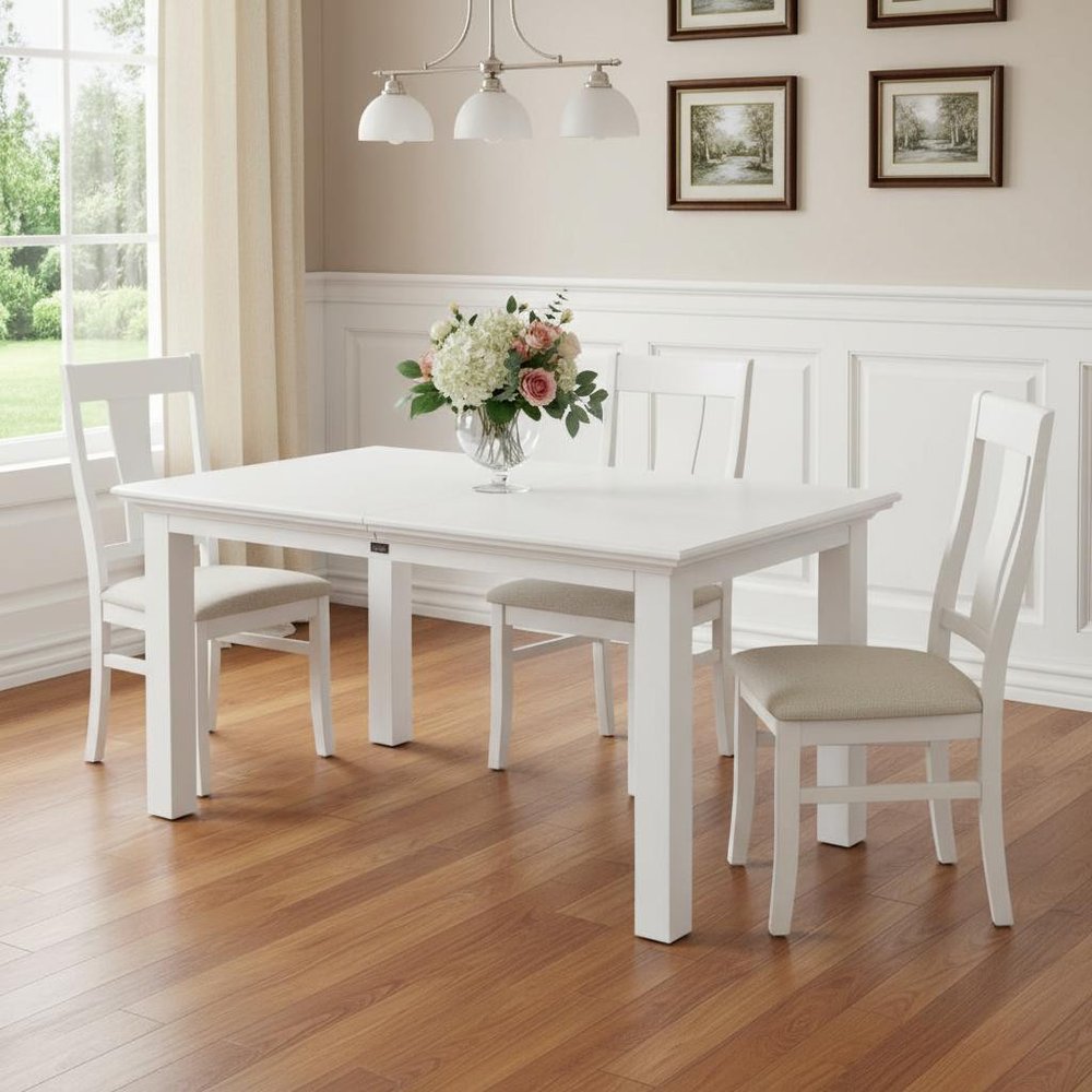 White Solid Wood Butterfly Leaf Extending Dining Table - 79-inch