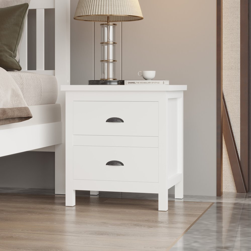 Solid Wood Two Drawer Nightstand - 22-inch