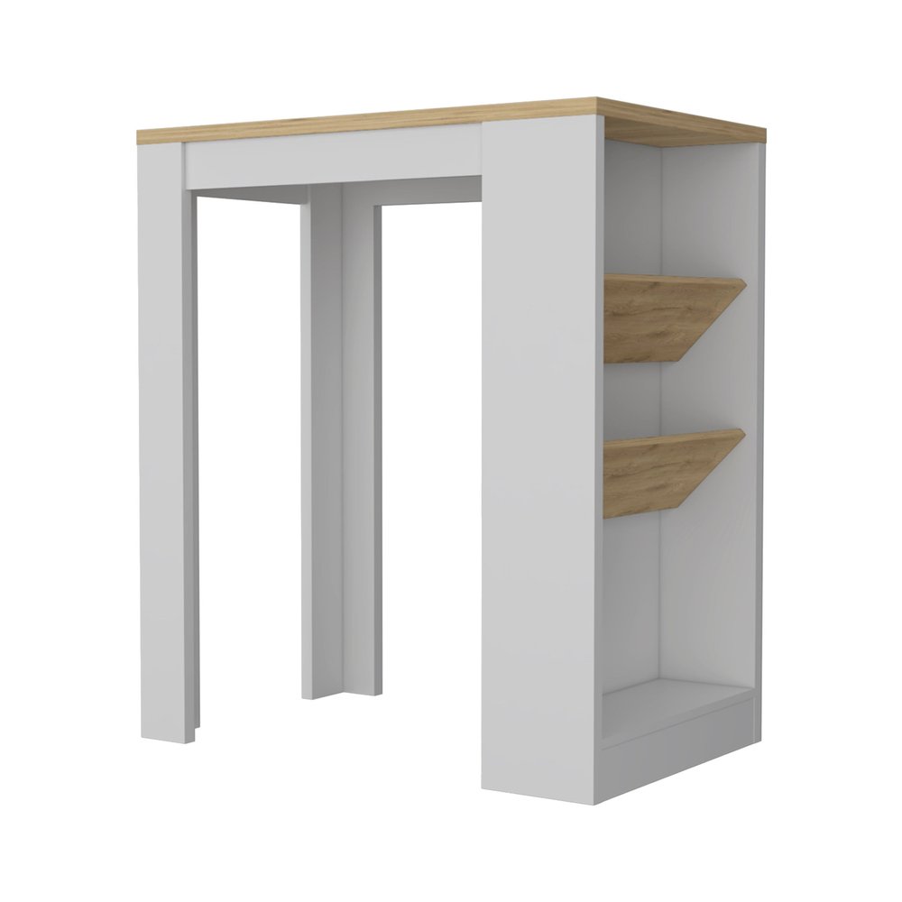 White and Natural 36 Kitchen Island with Storage