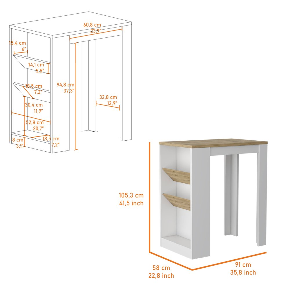 White and Natural 36 Kitchen Island with Storage