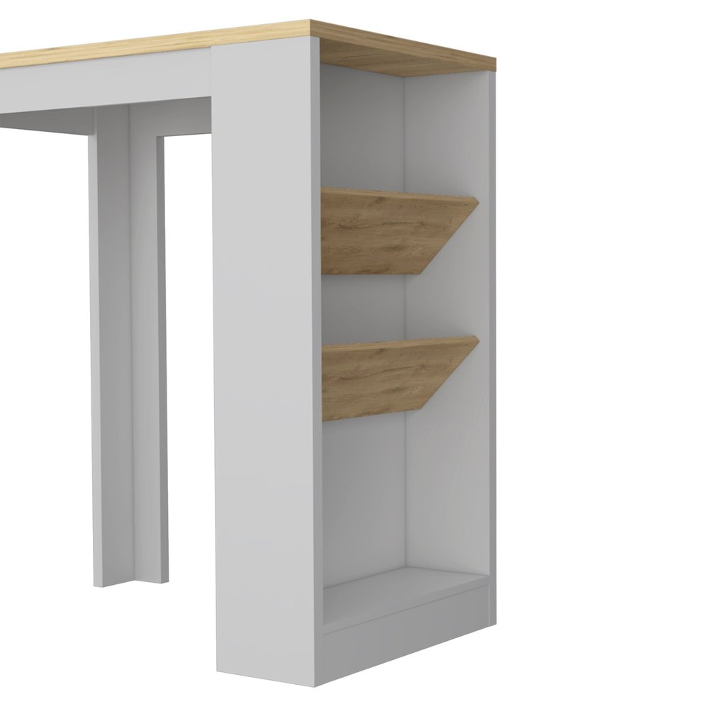 White and Natural 36 Kitchen Island with Storage