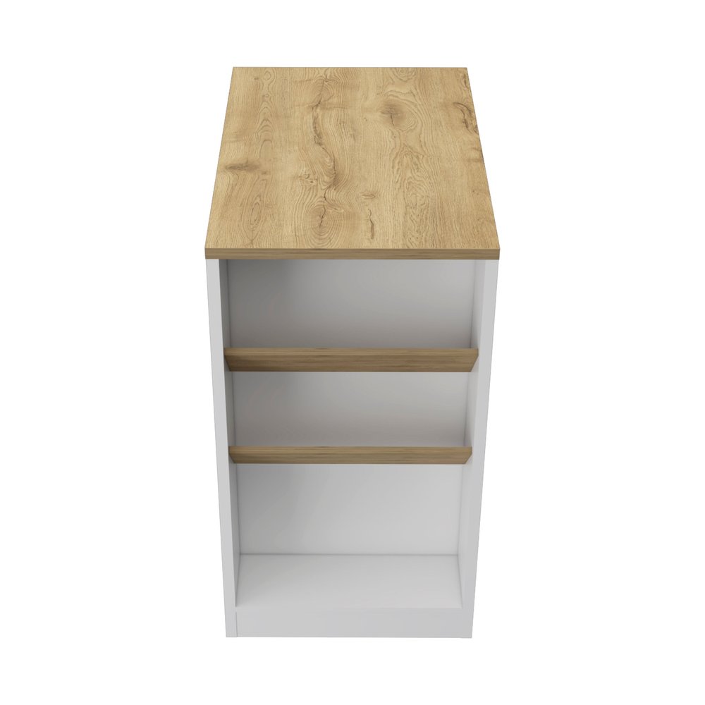 White and Natural 36 Kitchen Island with Storage