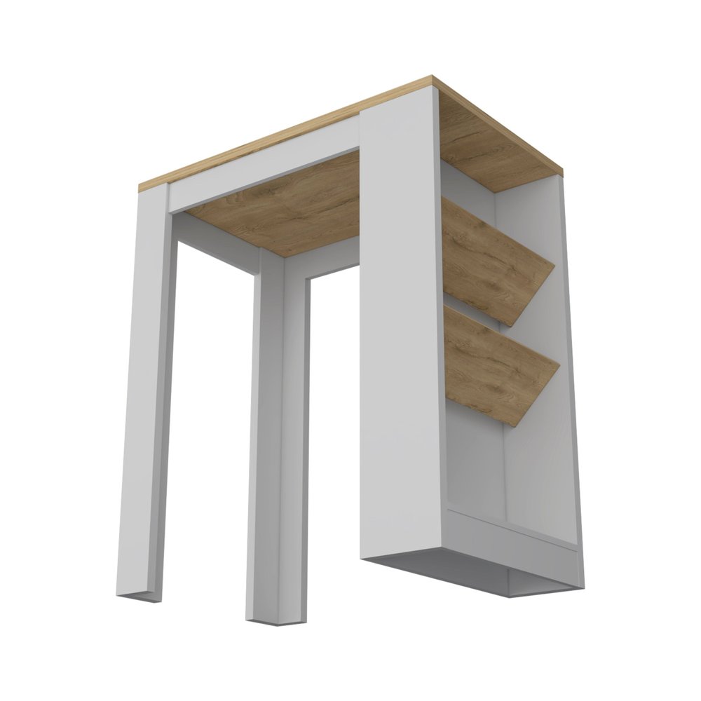 White and Natural 36 Kitchen Island with Storage