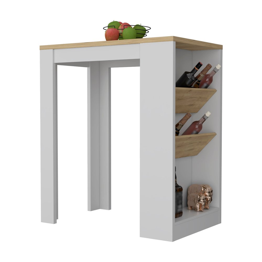 White and Natural 36 Kitchen Island with Storage