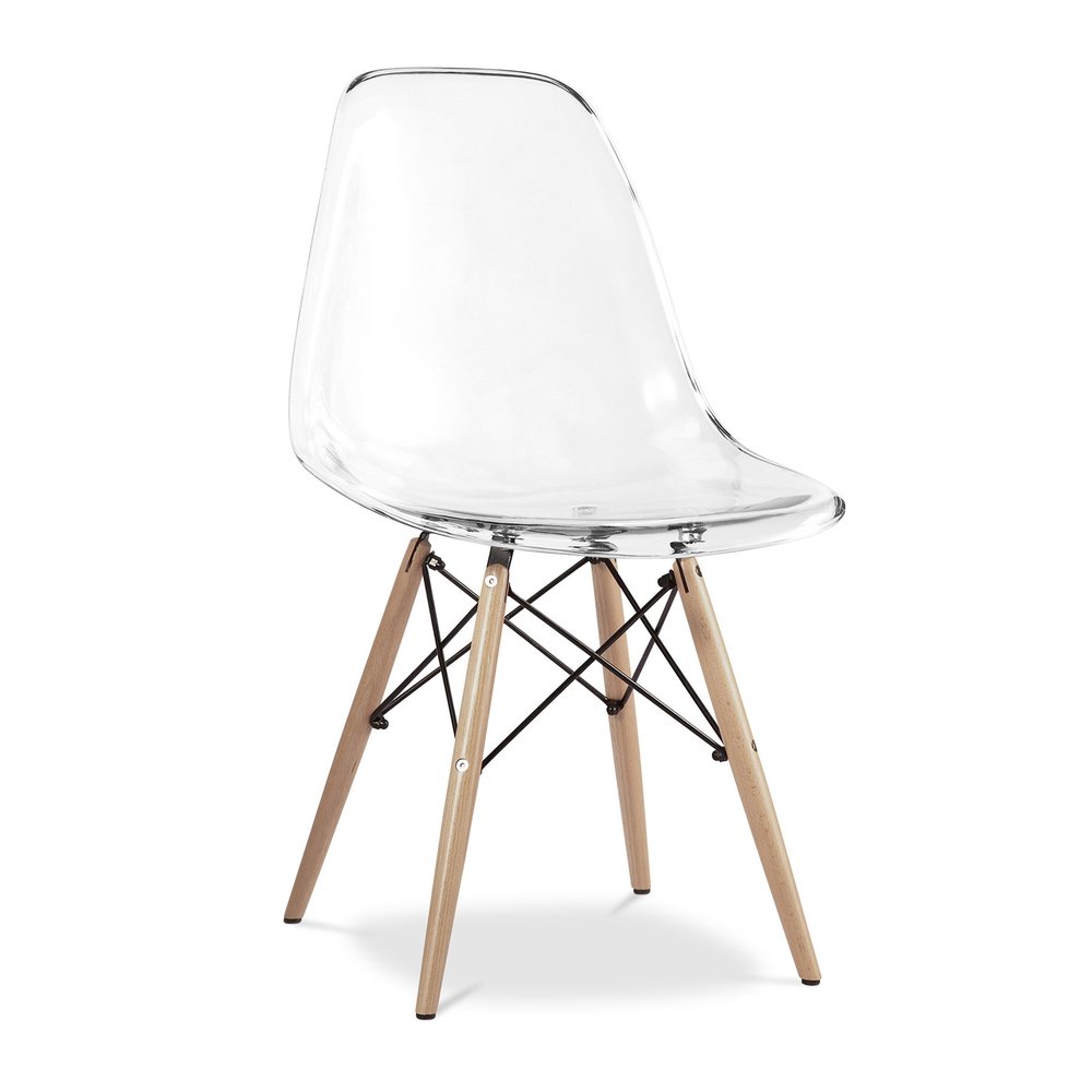 Clear and Natural Heavy Duty Plastic and Wood Dining Side Chair