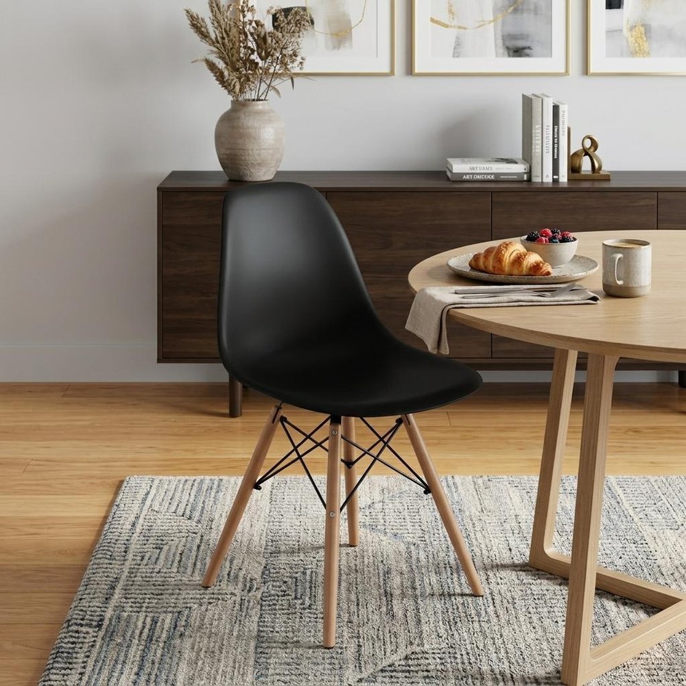 Black and Natural Heavy Duty Plastic and Wood Dining Side Chair