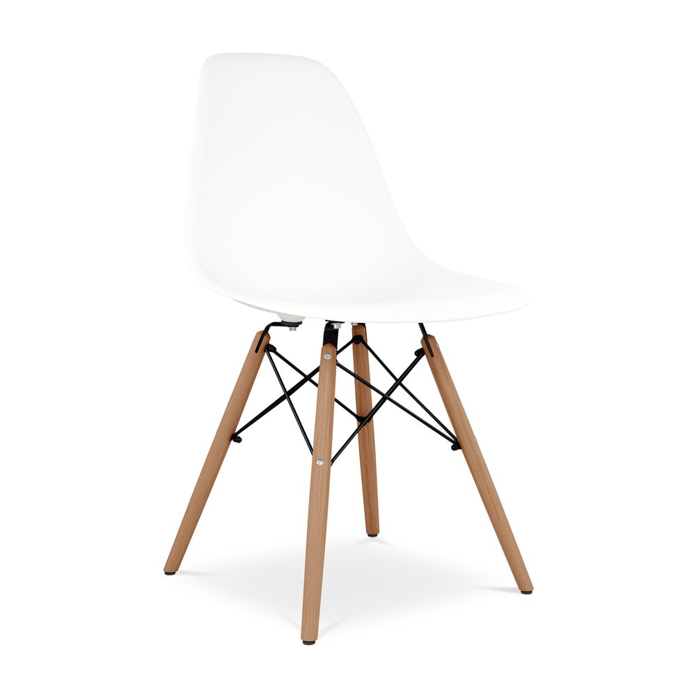 White and Natural Heavy Duty Plastic and Wood Dining Side Chair