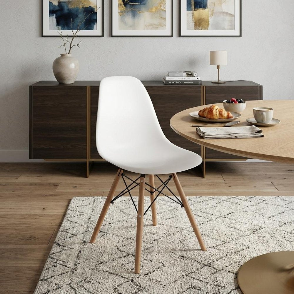 White and Natural Heavy Duty Plastic and Wood Dining Side Chair