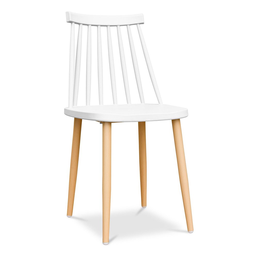 White and Natural Metal and Plastic Windsor Back Dining Side Chair