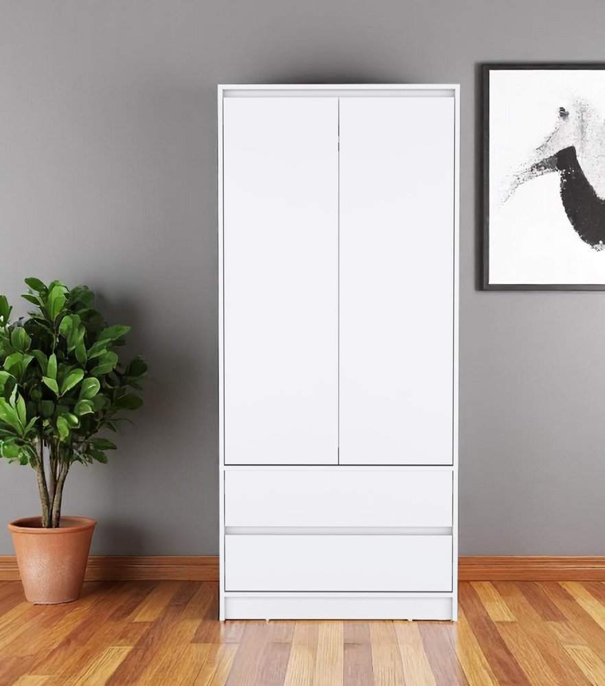 White Wood Two Door Two Drawer Combo Dresser - 71-inch