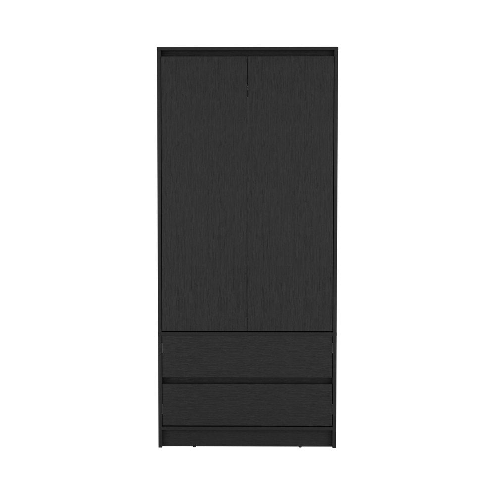Black Wood Two Door Two Drawer Combo Dresser - 71-inch