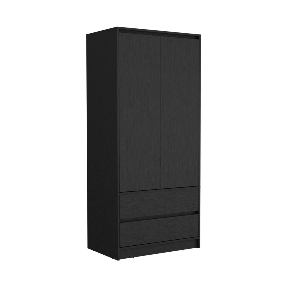 Black Wood Two Door Two Drawer Combo Dresser - 71-inch