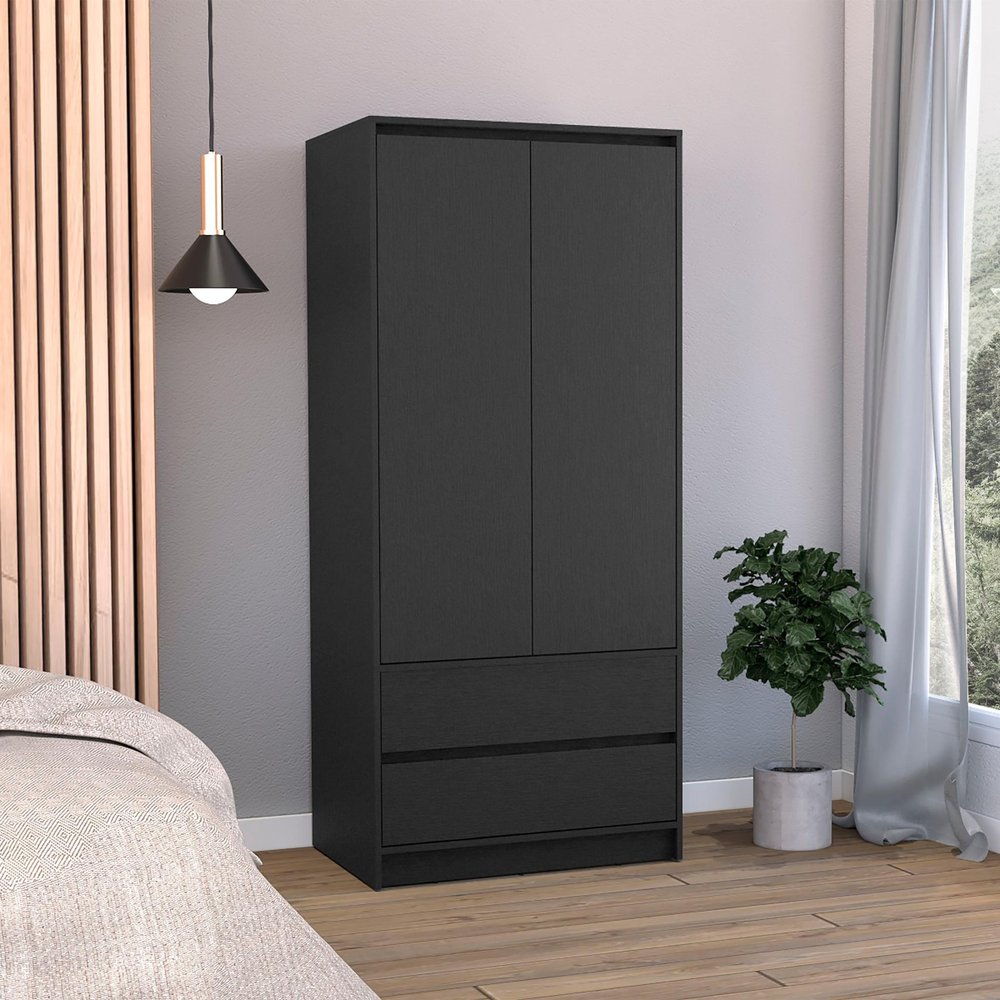 Black Wood Two Door Two Drawer Combo Dresser - 71-inch