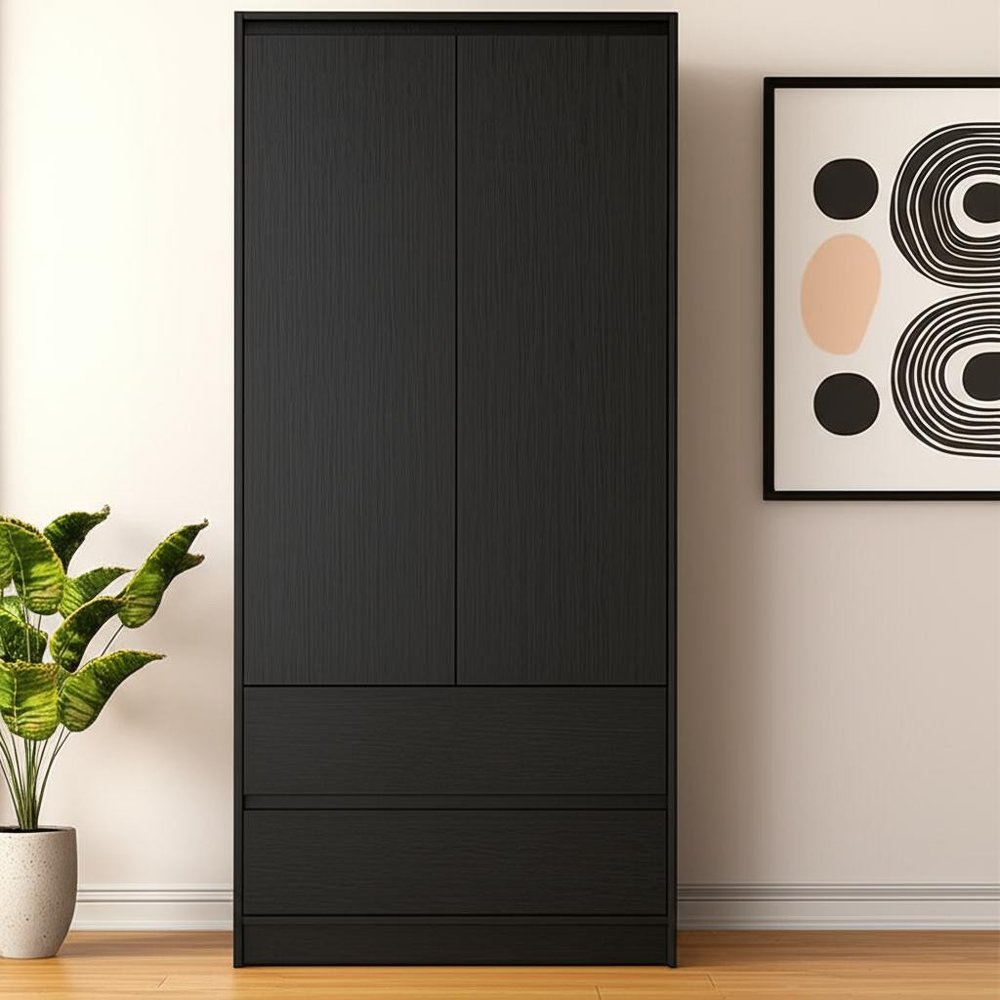 Black Wood Two Door Two Drawer Combo Dresser - 71-inch