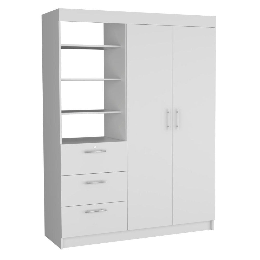 White Wood Two Door Three Drawer Combo Dresser - 79-inch