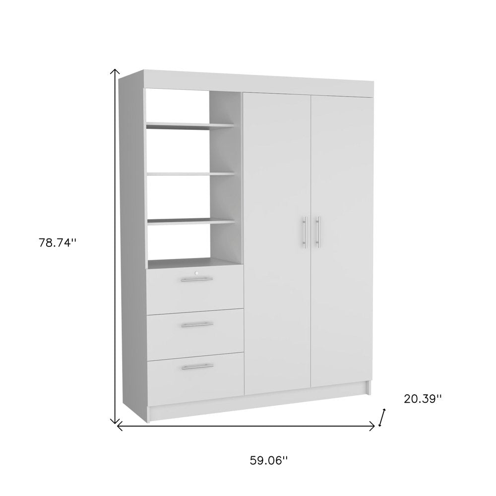 White Wood Two Door Three Drawer Combo Dresser - 79-inch