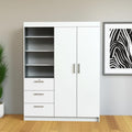 White Wood Two Door Three Drawer Combo Dresser - 79-inch