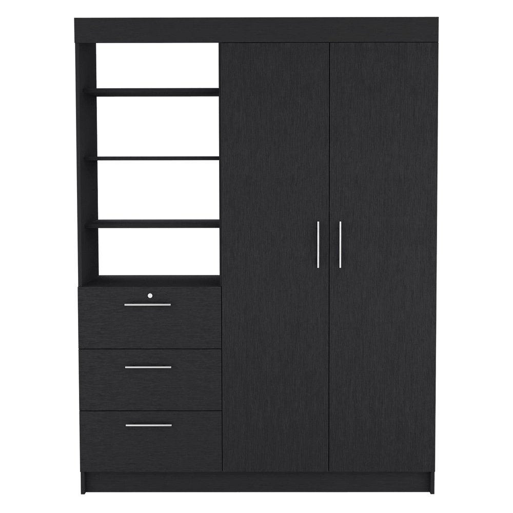 Black Wood Two Door Three Drawer Combo Dresser - 79-inch