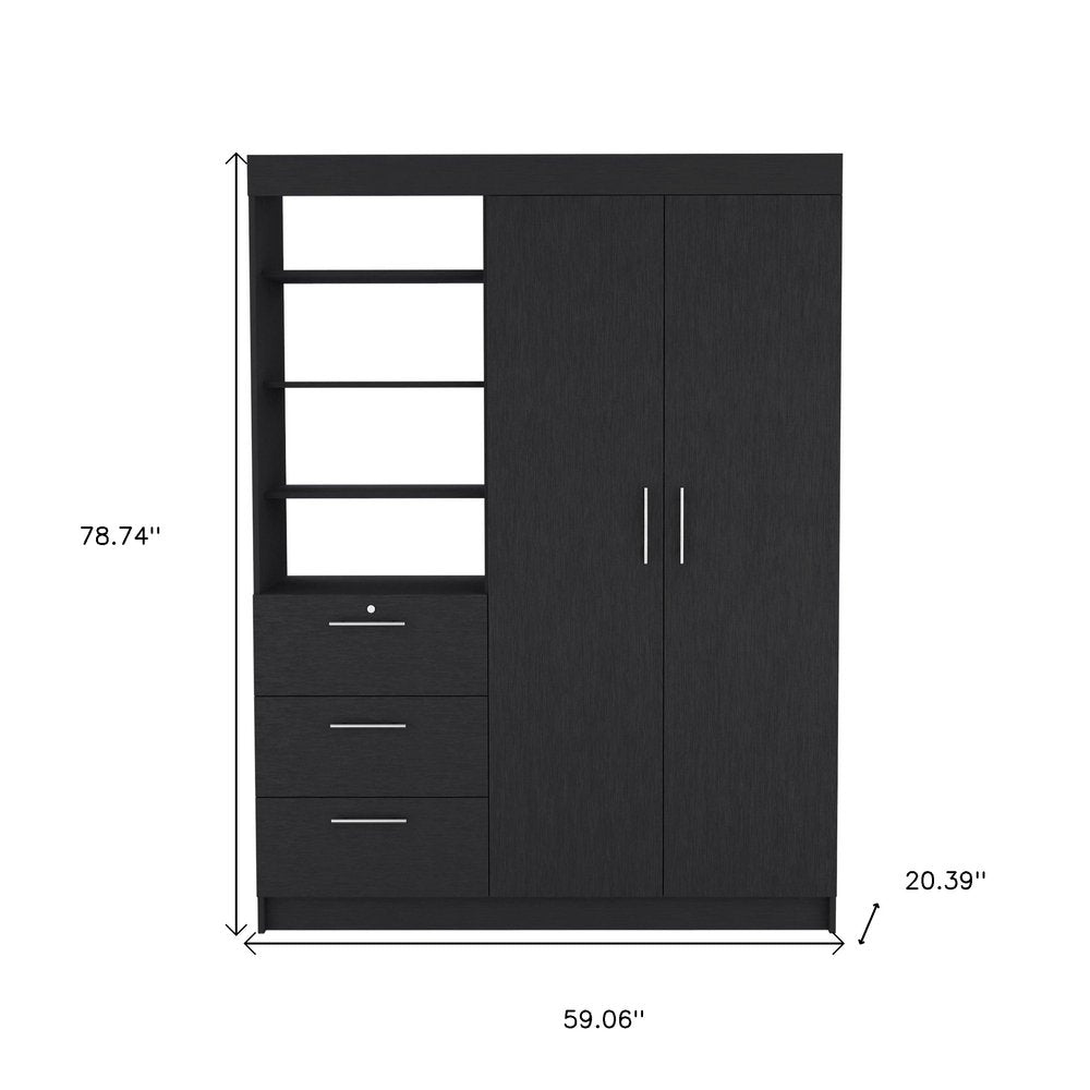 Black Wood Two Door Three Drawer Combo Dresser - 79-inch