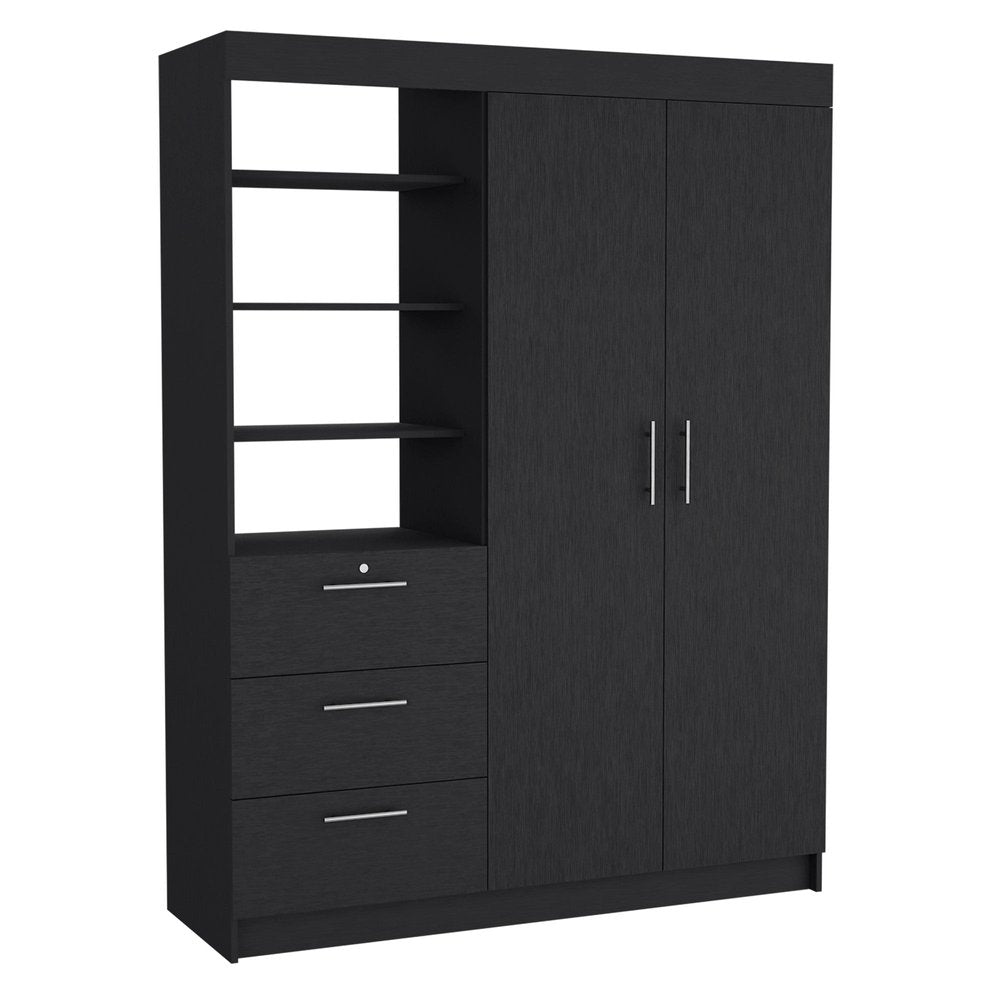 Black Wood Two Door Three Drawer Combo Dresser - 79-inch