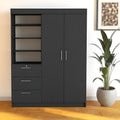 Black Wood Two Door Three Drawer Combo Dresser - 79-inch