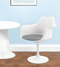 White Heavy Duty Plastic Swivel Dining Arm Chair with Gray Faux Leather Cushion