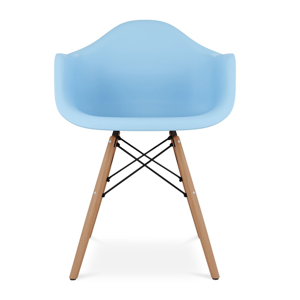Blue and Natural Heavy Duty Plastic and Solid Wood Dining Arm Chair