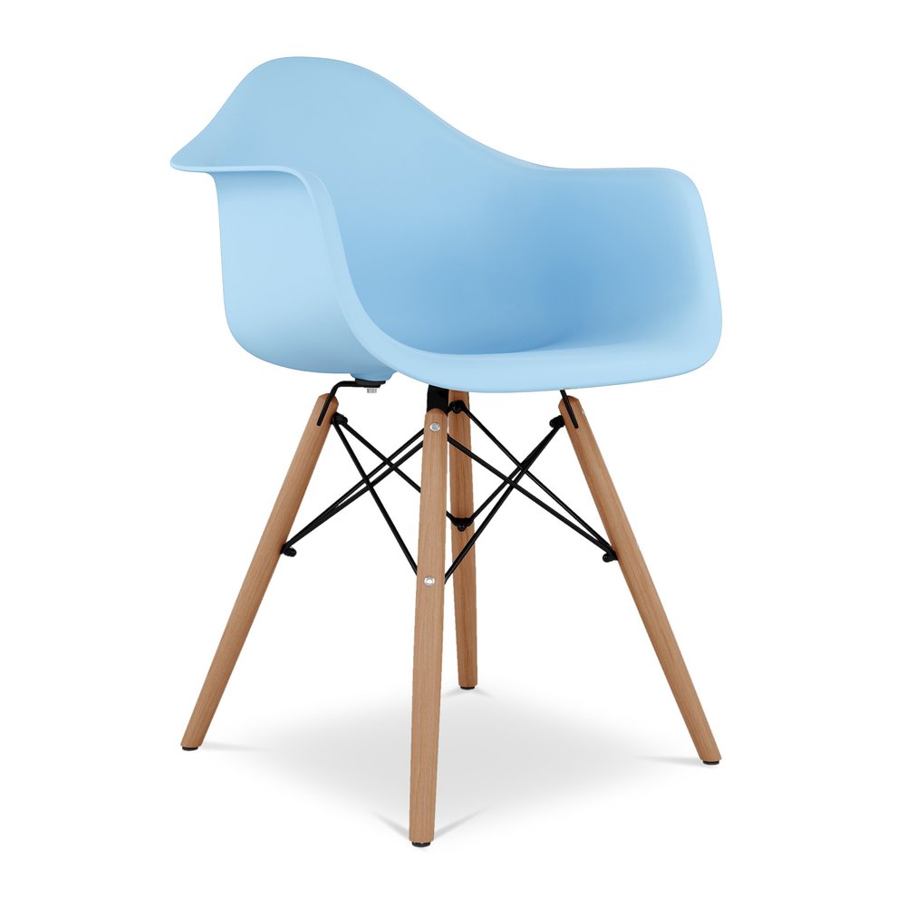 Blue and Natural Heavy Duty Plastic and Solid Wood Dining Arm Chair