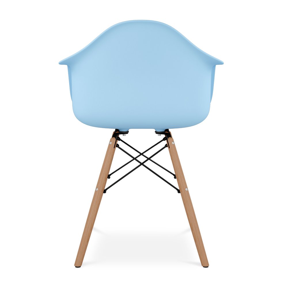 Blue and Natural Heavy Duty Plastic and Solid Wood Dining Arm Chair