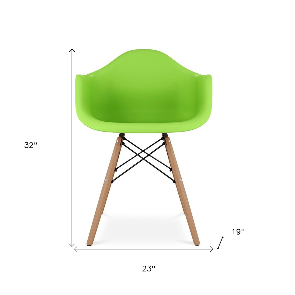 Green and Natural Heavy Duty Plastic and Solid Wood Dining Arm Chair