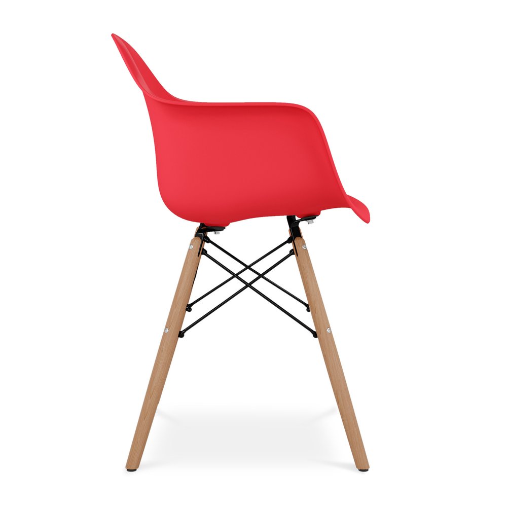 Red and Natural Heavy Duty Plastic and Solid Wood Dining Arm Chair