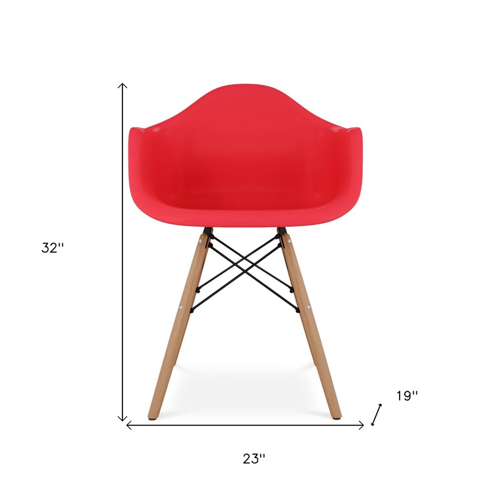 Red and Natural Heavy Duty Plastic and Solid Wood Dining Arm Chair