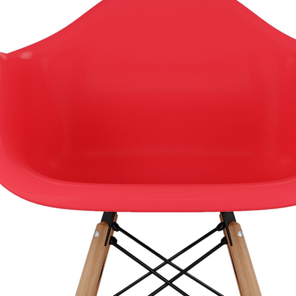 Red and Natural Heavy Duty Plastic and Solid Wood Dining Arm Chair