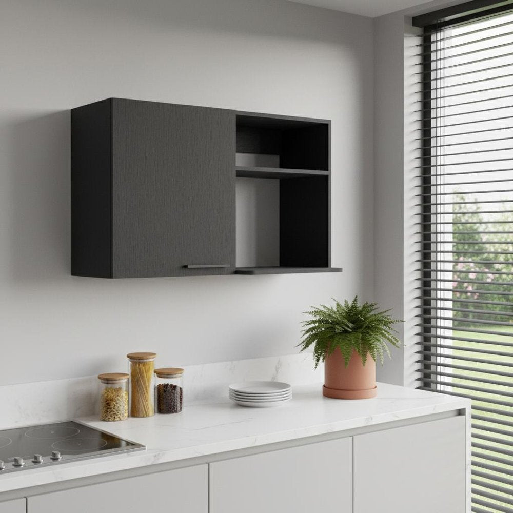 Black Wood Wall Mounted Accent Cabinet with Single Door - 39-inch
