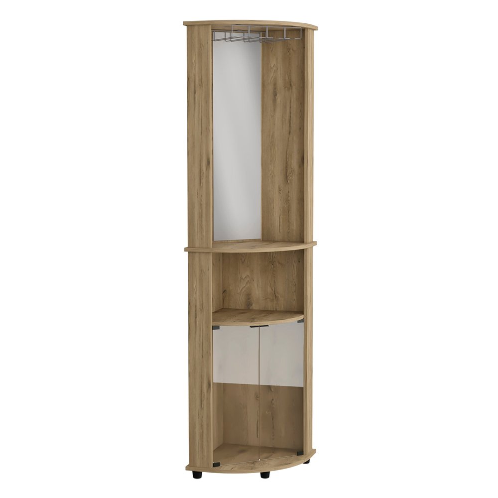 Light Brown Wood Corner Bar Cabinet with Two Doors - 18-inch
